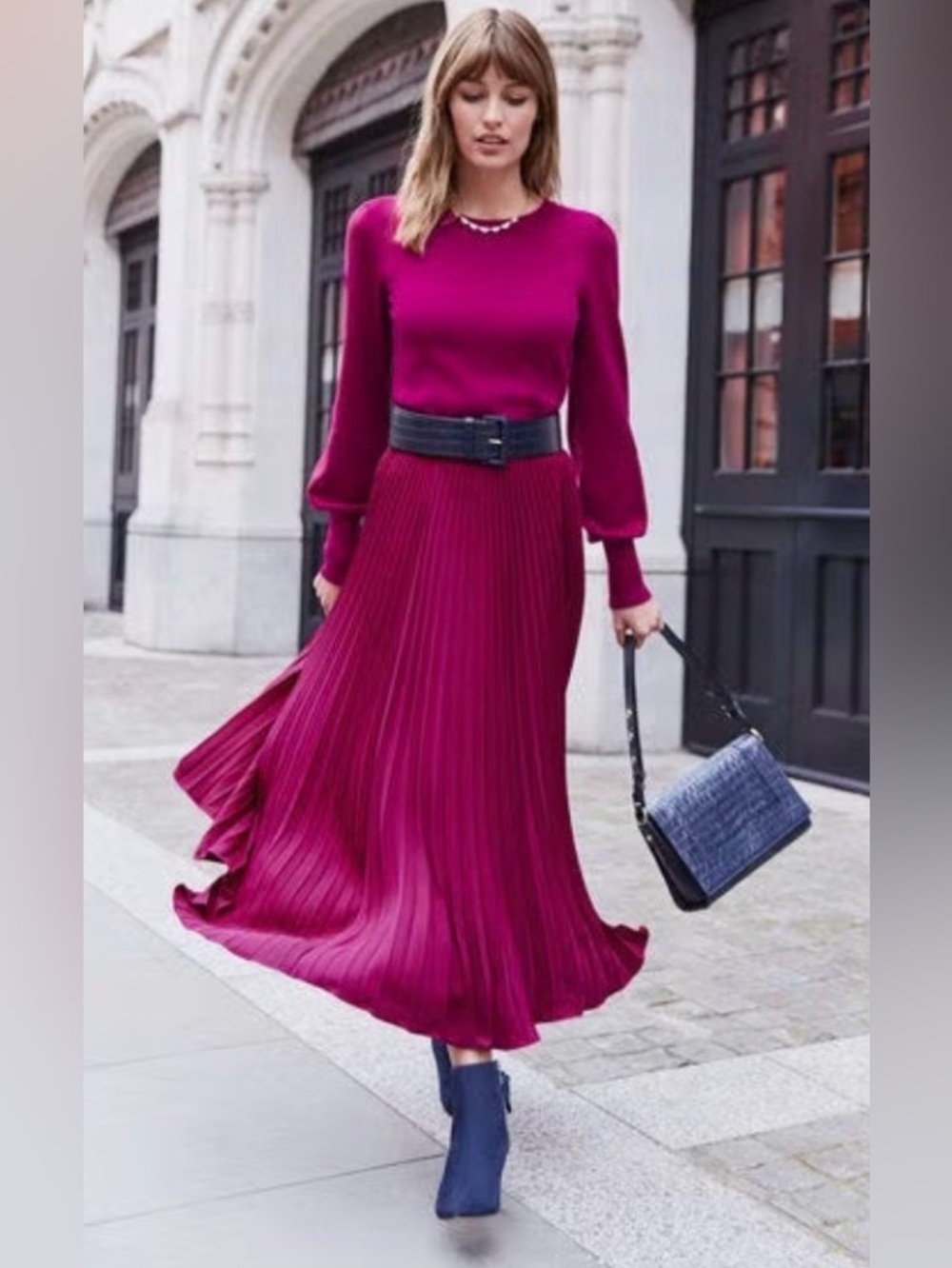 NWT Boden Kristen Raspberry Pleated Midi/Maxi Skirt